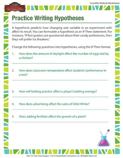 writing scientific hypothesis worksheet