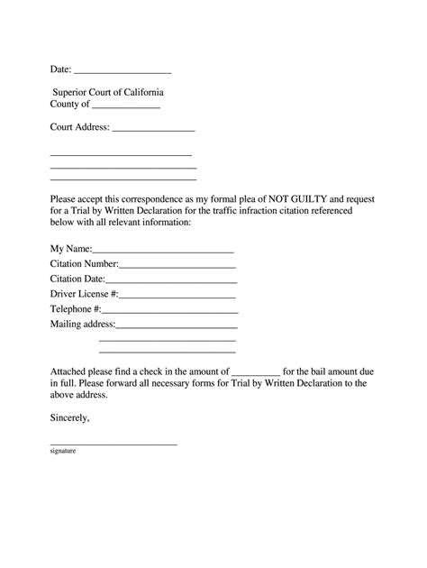 written declaration speeding ticket example