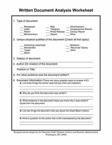 written document analysis worksheet answers