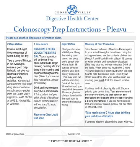 written instructions for colonoscopy prep