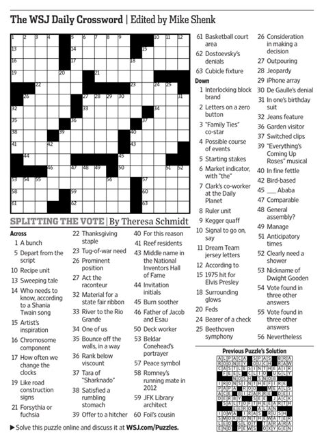 wsj crossword puzzle for today clues