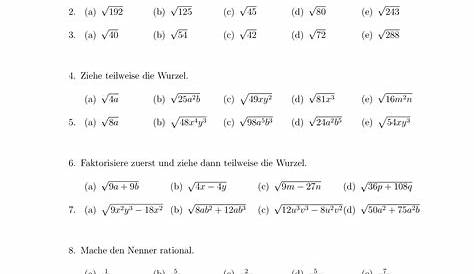 Arbeitsblatt: Wurzelgleichungen mit lÖSUNG - Mathematik - Algebra