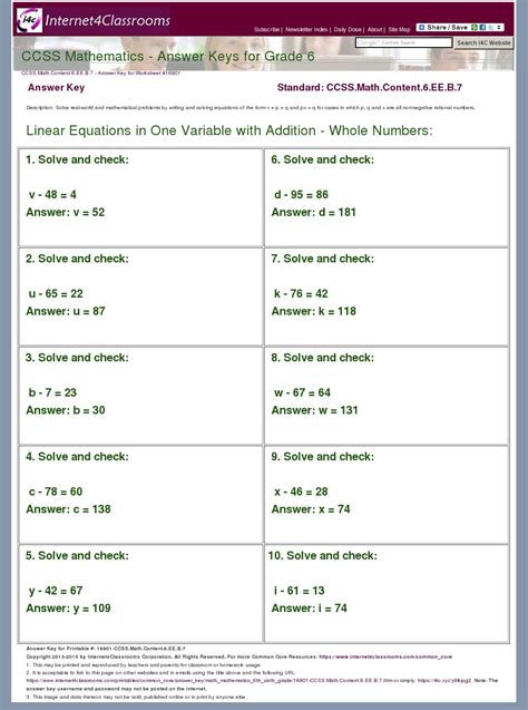 Www.commoncoresheets.com Math Answer Key