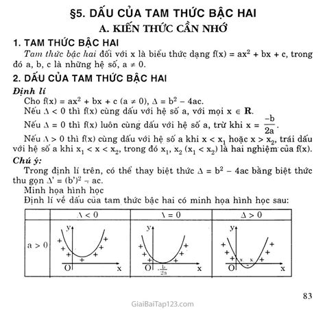 xét dấu của tam thức bậc hai