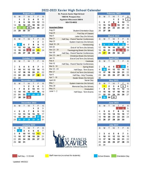 xavier academic calendar 2022-23