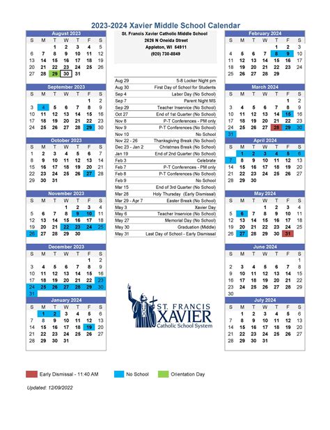 xavier high school calendar