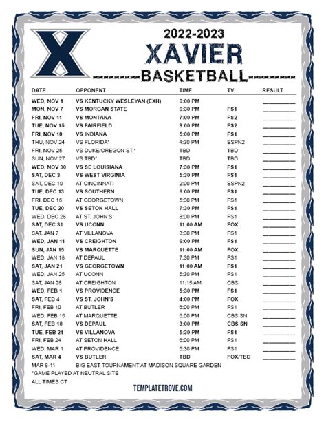 xavier men's basketball schedule 2023