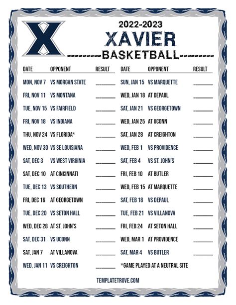 xavier new orleans basketball schedule