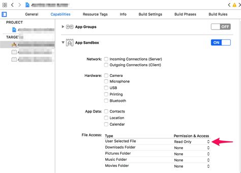 Xcode App Sandbox File Access