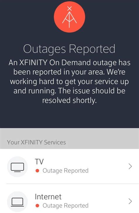 xfinity internet outage in my area