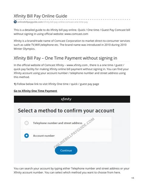 xfinity one time bill payment