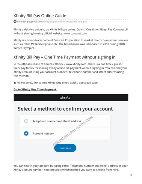 xfinity pay bill one time payment