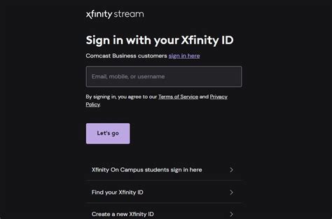 xfinity streaming log in