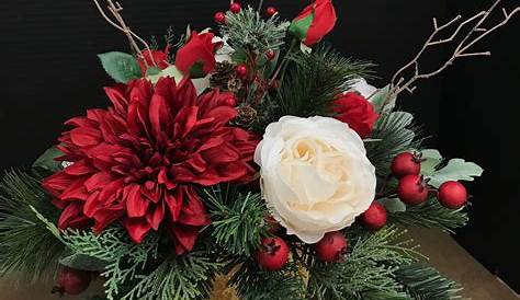 Xmas Floral Centerpieces Vintage Holiday Silk Flower Centerpiece At