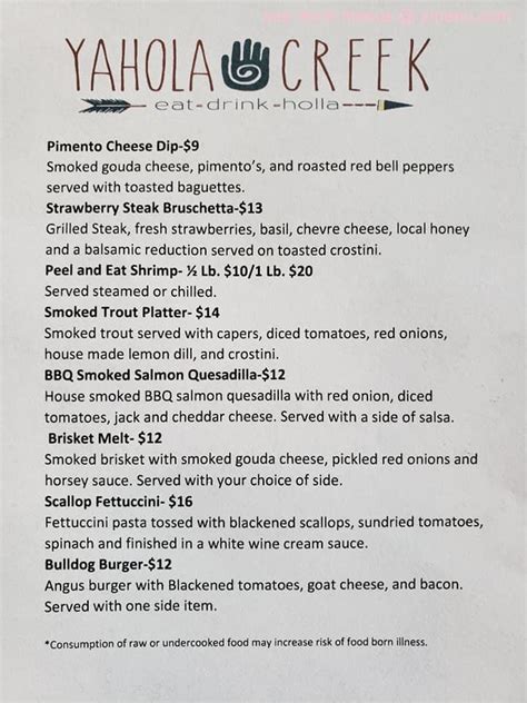 yahola creek indian springs menu