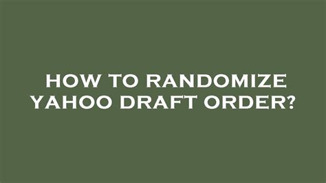 yahoo draft order randomizer