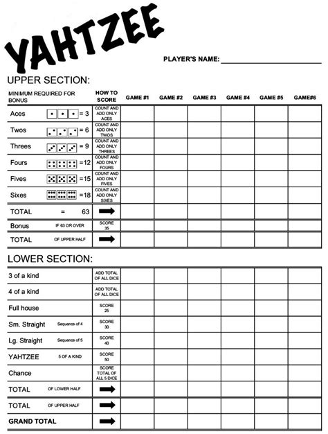 Yahtzee Score Sheets Printable Yahtzee score sheets, Yahtzee game
