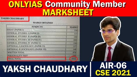 yaksh chaudhary ias marksheet