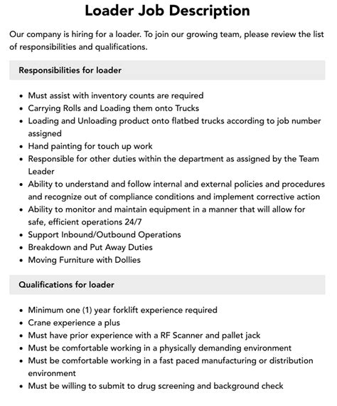 Yard Loader Job Description