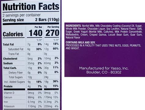 yasso ice cream bars nutrition facts