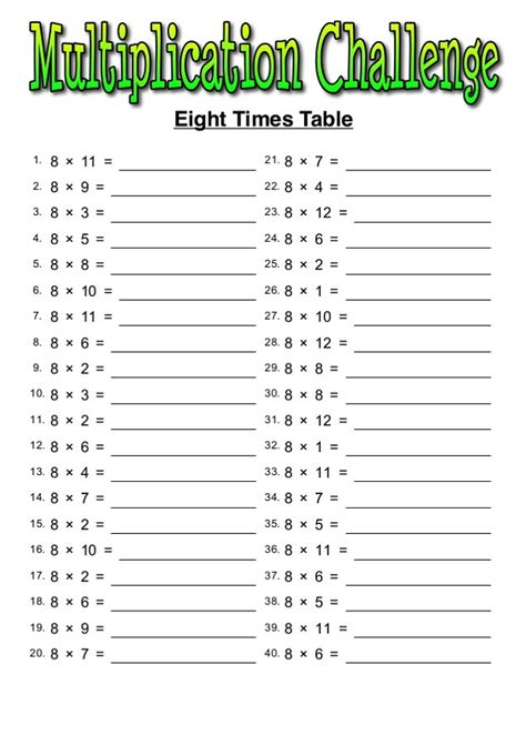 year 8 times tables