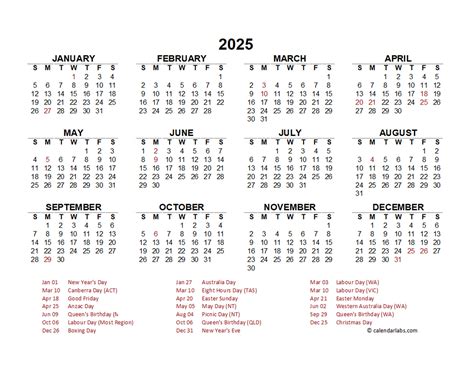 Year At A Glance Calendar 2025