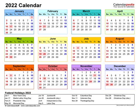 year calendar 2022 excel