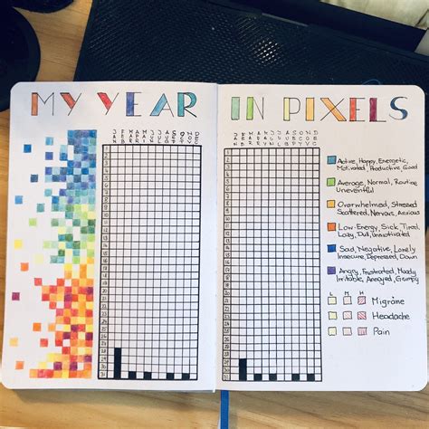 Visual representation of a Year in Pixels Bullet Journal