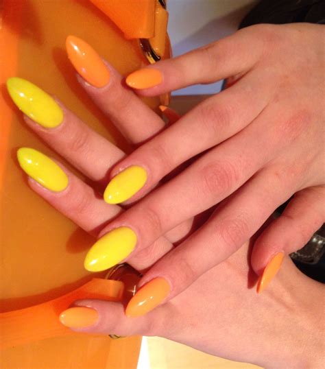 37 Cute Yellow and Orange Nails for Spring yellow nail ideas, orange nail design, acrylic nail