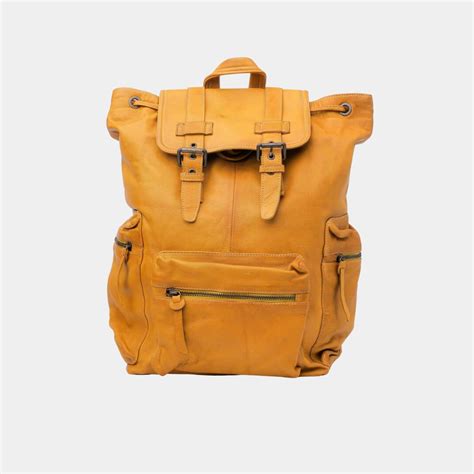 Yellow Leather Laptop Backpack