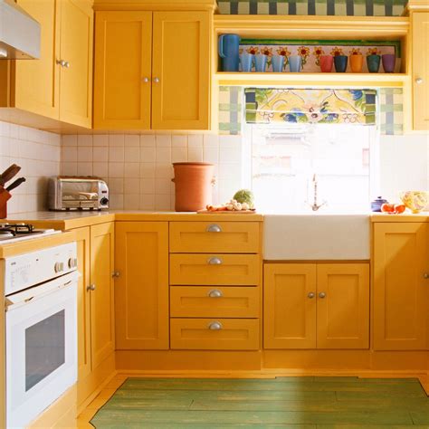 Yellow Painted Kitchen Cupboards