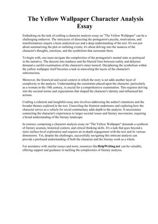 Yellow Wallpaper Character Development Essay