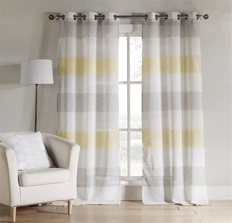 yellow white grey curtains