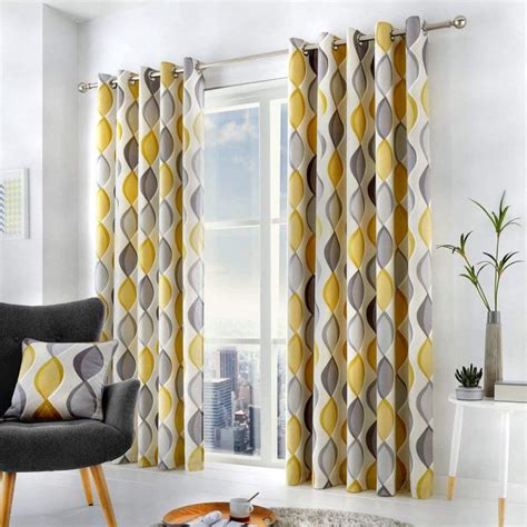 yellow white grey curtains
