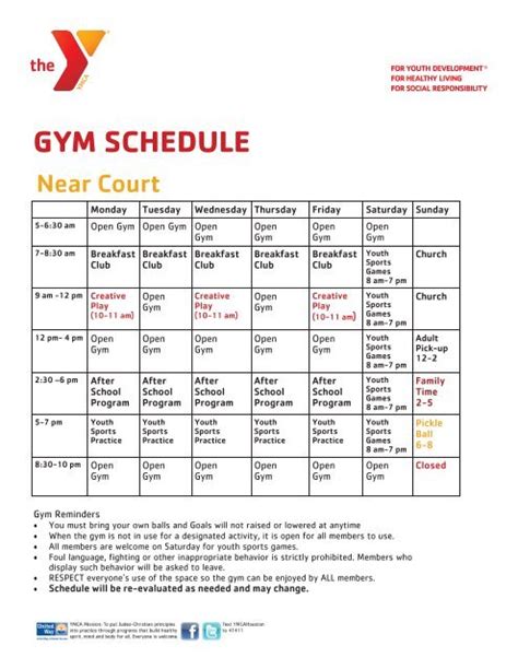 ymca gym schedule near me