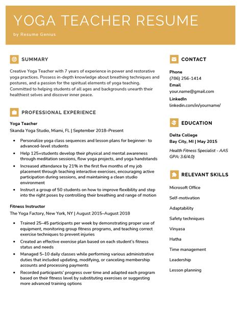 Yoga Resume Template for Mac & PC, Gym Resume Design for