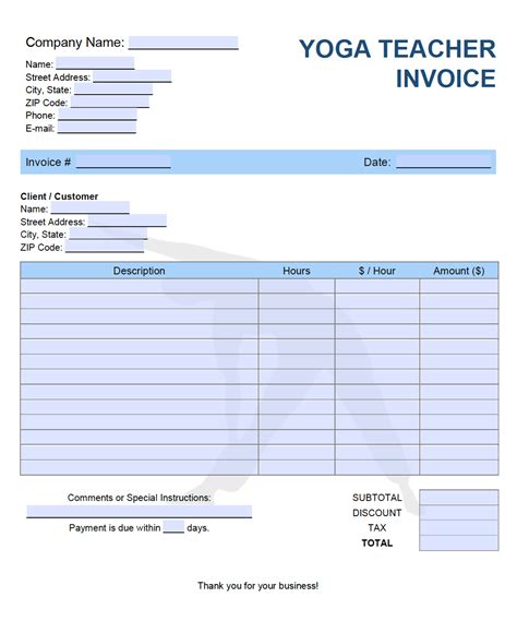Yoga Teacher Invoice Template: Simplify Your Billing Process