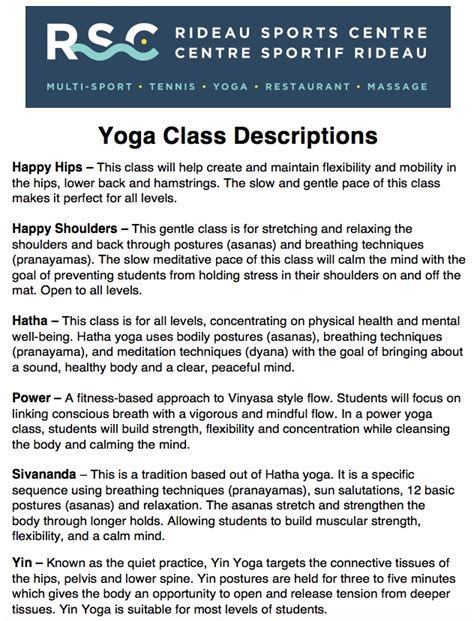 Yoga Class Description Examples