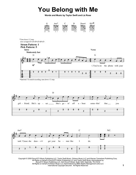 you belong with me chords guitar