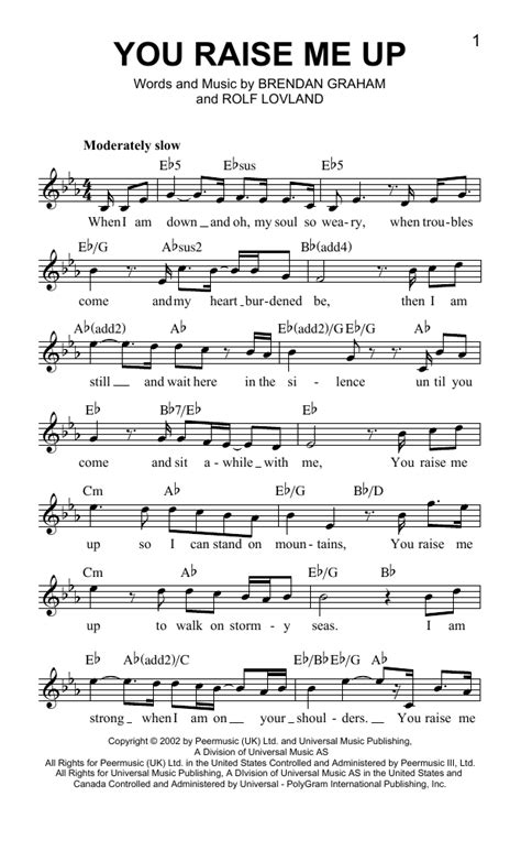 you raise me up sheet music key of c pdf free