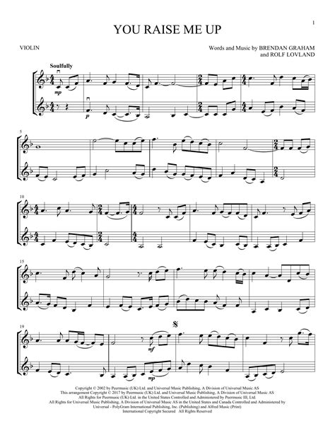 you raise me up violin sheet music easy