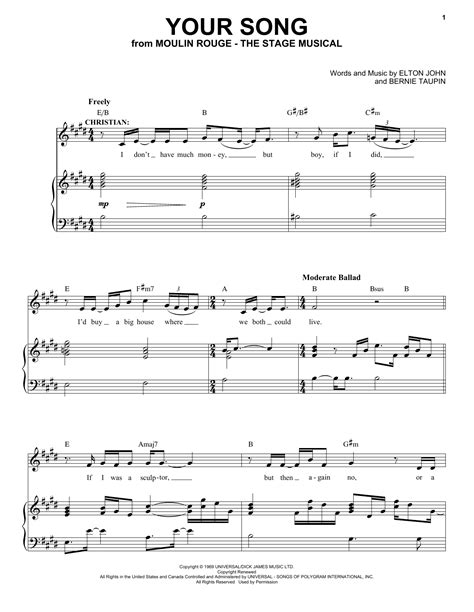 your song moulin rouge sheet music