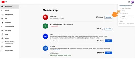 youtube tv payment settings