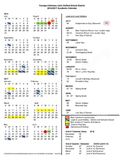yucaipa calimesa academic calendar