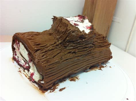 Chocolate Yule Log with CranRaspberry Mascarpone Filling Pastry Chef