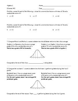 Z-Score Worksheet With Key