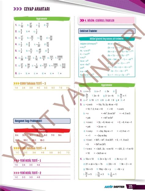 8. Sınıf isem yayınlari matematik cevap anahtarı atar