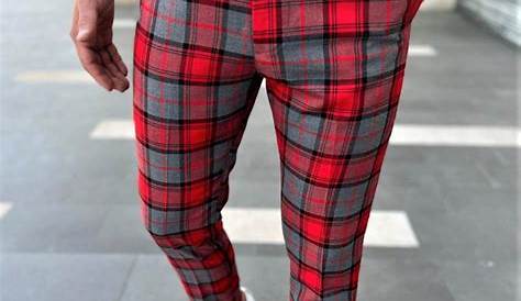 Zara Mens Red Plaid Pants Image 2 Of CHECK CROPPED TROUSERS From