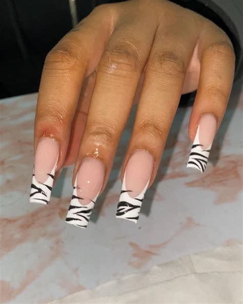 Zebra French Tip Nails Square