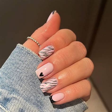 Zebra Print Heart Nails